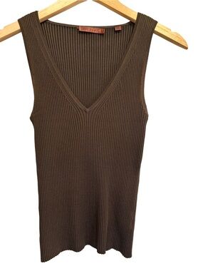 Vintage Essendi Silk Ribbed V-Neck Tank Top Brown